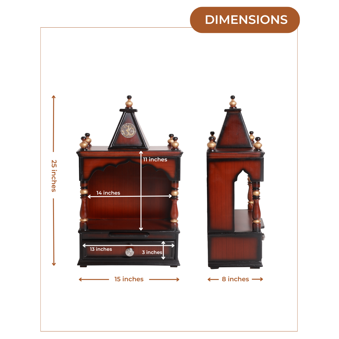 Dimensions of Alaya Wall Mount Pooja Mandir without Door (Brown Gold)