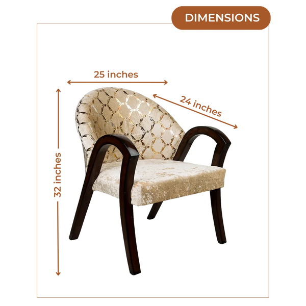 Dimensions of Alteza Teak Wood Fabric Upholstered Arm Chair (Brown Beige)
