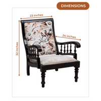 Dimensions of Ancient INDIA Teak Wood Fabric Upholstered Arm Chair (Brown)