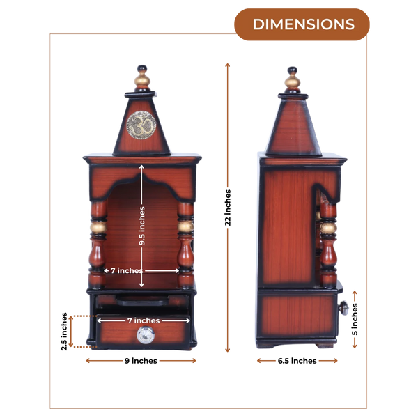 Dimensions of Aradhya Teak Wood Pooja Mandir (Brown Gold)