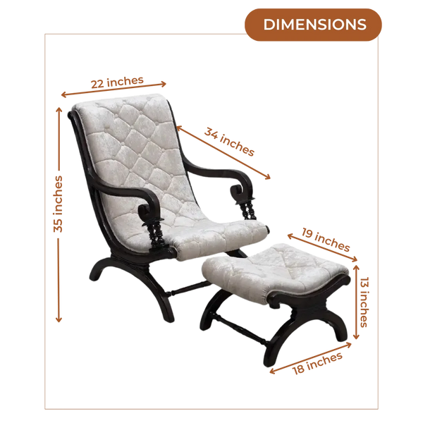 Dimensions of Butros Fabric Upholstered Aaram Chair with FootRest (Brown Silver)