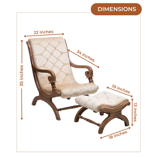 Dimensions of Butros Fabric Upholstered Aaram Chair with FootRest (Teak Gold)