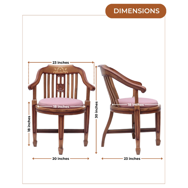 Dimensions of Canasto Teak Wood Arm Chairs (Teak Pink)