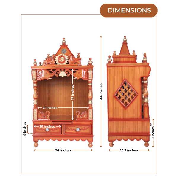 Dimensions of Divya Nivas Medium Floor Rested Pooja Mandir (Teak Gold )