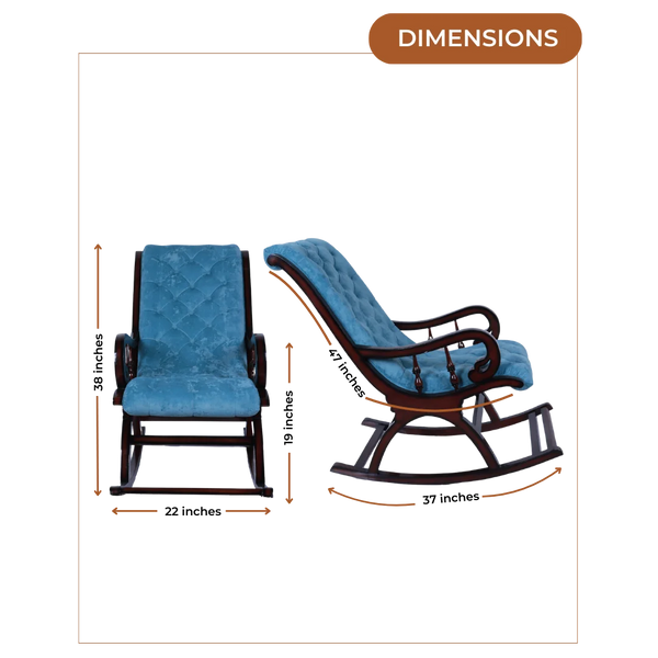 Dimensions of Kairo Teak Wood Fabric Rocking Chair (Brown Blue)