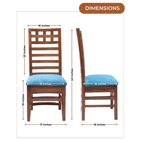 Dimensions of Stride Teak Wood Dining Chair (Brown Blue)