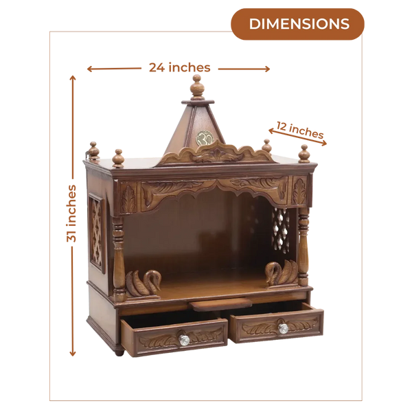 Dimensions of SukhatMan Medium Wall Mount Pooja Mandir without Door (Teak)
