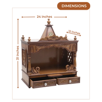 SukhatMan Medium Wall Mount Pooja Mandir without Door (Teak)