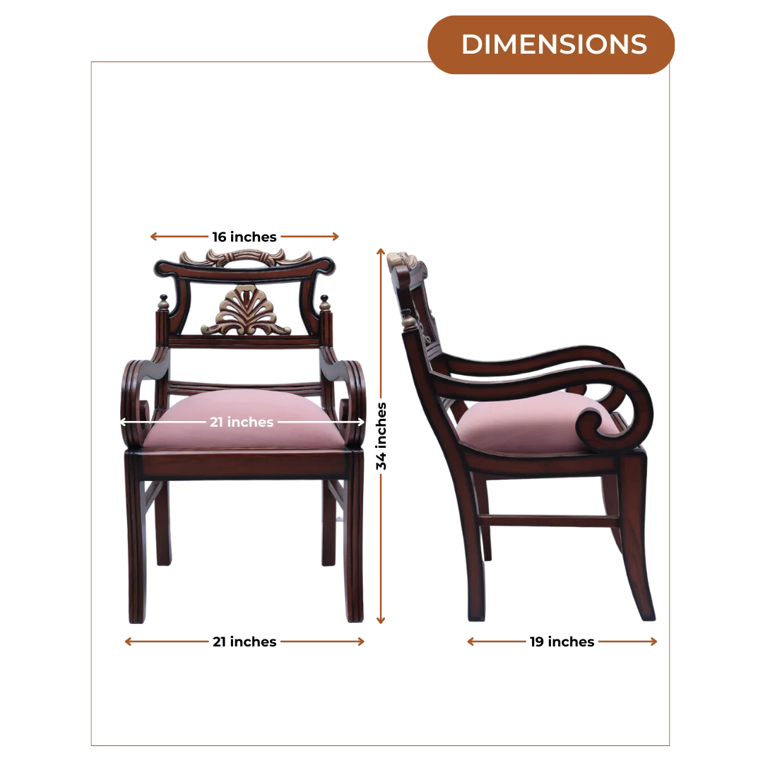 Dimensions of Zorano Teak Wood Arm Chairs (Brown Pink)
