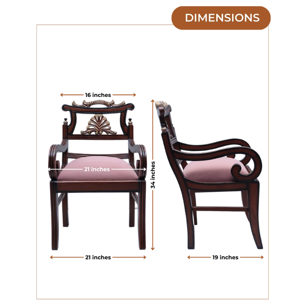 Dimensions of Zorano Teak Wood Arm Chairs (Brown Pink)