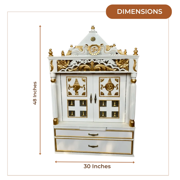 Dimensions of Prabhava Floor Rested Pooja Mandir with Door (White Gold)