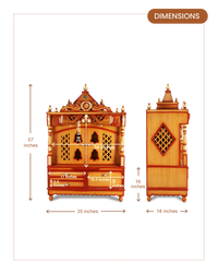 Divine Home Large Floor Rested Pooja Mandir with Door (Teak Gold) dimensions