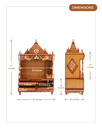Divine Home Large Floor Rested Pooja Mandir without Door (Teak Gold) dimensions