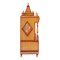 Divine Home Large Floor Rested Pooja Mandir/Wooden temple for home in Teak Gold color side view featuring jali design and Pillars