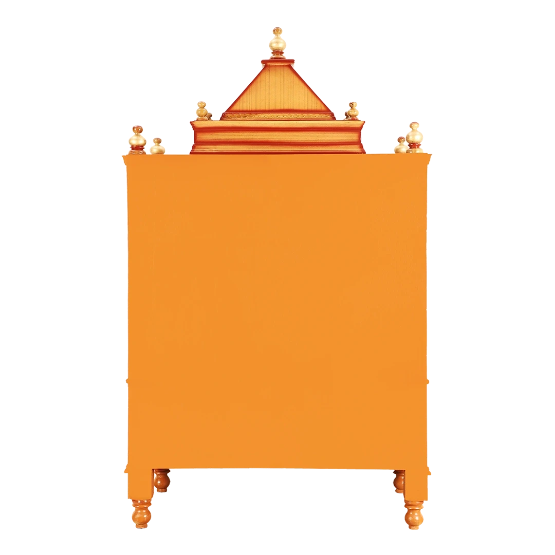 Divine Home Medium Floor Rested Pooja Mandir/Wooden temple for home in Teak Gold color back view