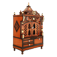 Divine Home Medium Floor Rested Pooja Mandir/Wooden temple with doors for home in Brown Gold color 45° side view