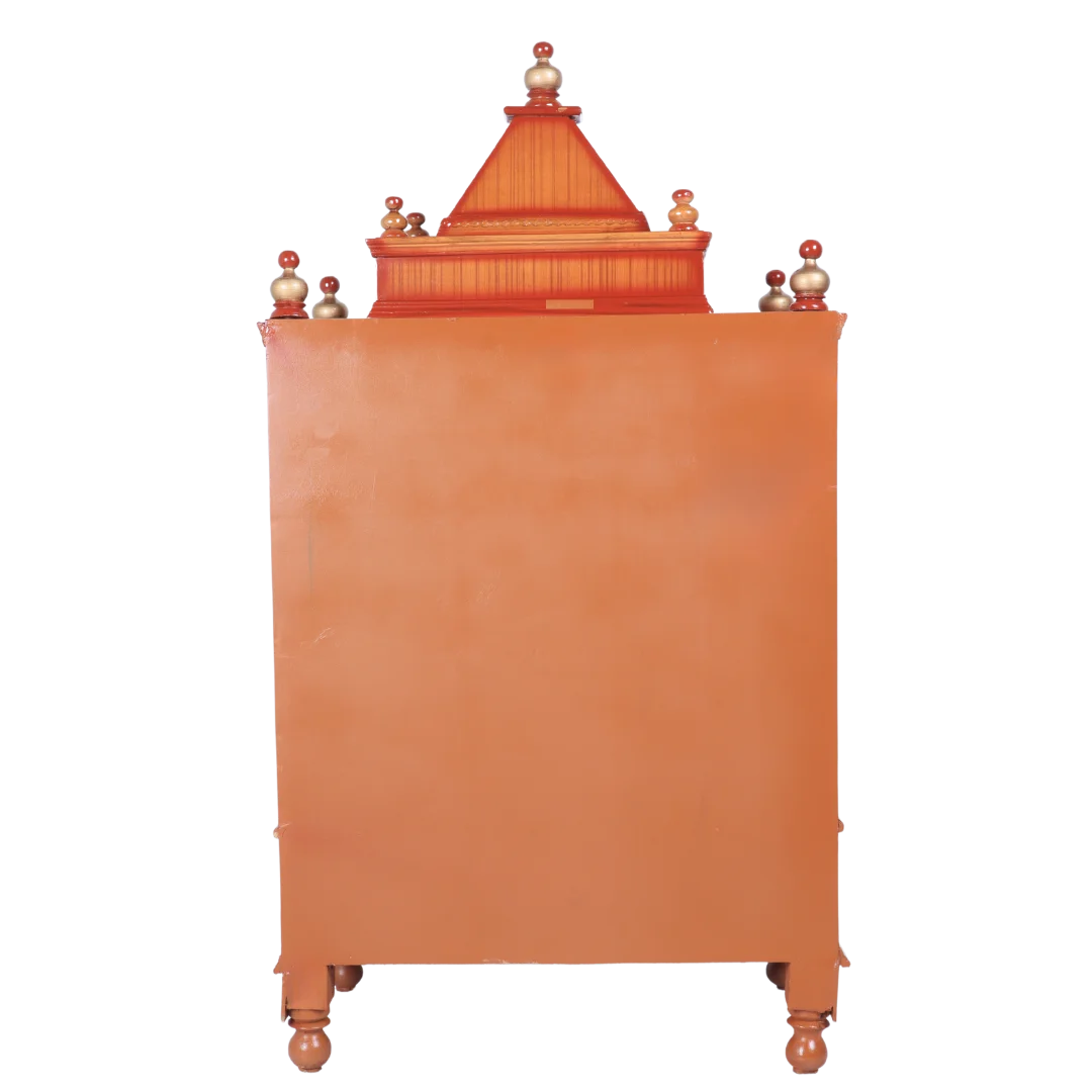 Divya Nivas Medium Floor Rested Pooja Mandir (Teak Gold ) Back View