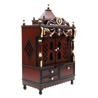 Divya Darshan Floor Rested Pooja Mandir/Wooden temple with doors for home in Brown Gold color 45° side view