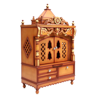 Divya Darshan Floor Rested Pooja Mandir/Wooden temple with Door for home in Teak Gold color 45° side view