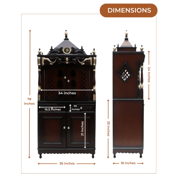 Divya Dham Large Floor Rested Pooja Mandap with Door (Brown Gold) Lifestyle Image