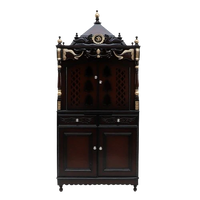 Divya Dham Large Floor Rested Pooja Mandap/Wooden temple with doors for home in Brown Gold color front view