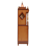 Divya Dham Large Floor Rested Pooja Mandap/Wooden temple with doors for home in Teak Gold color side view featuring jali design and Pillars