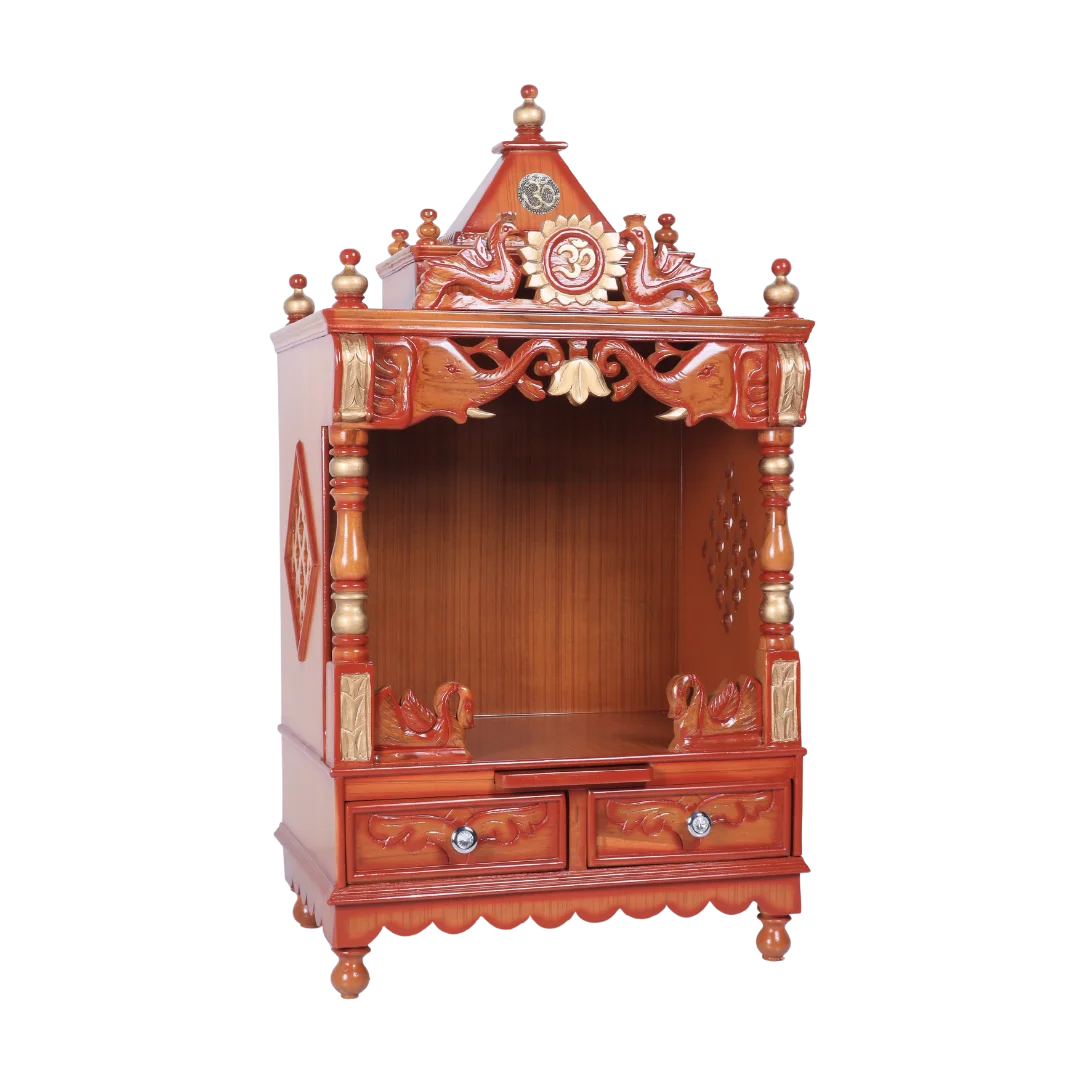 Divya Nivas Medium Floor Rested Pooja Mandir (Teak Gold )side angle