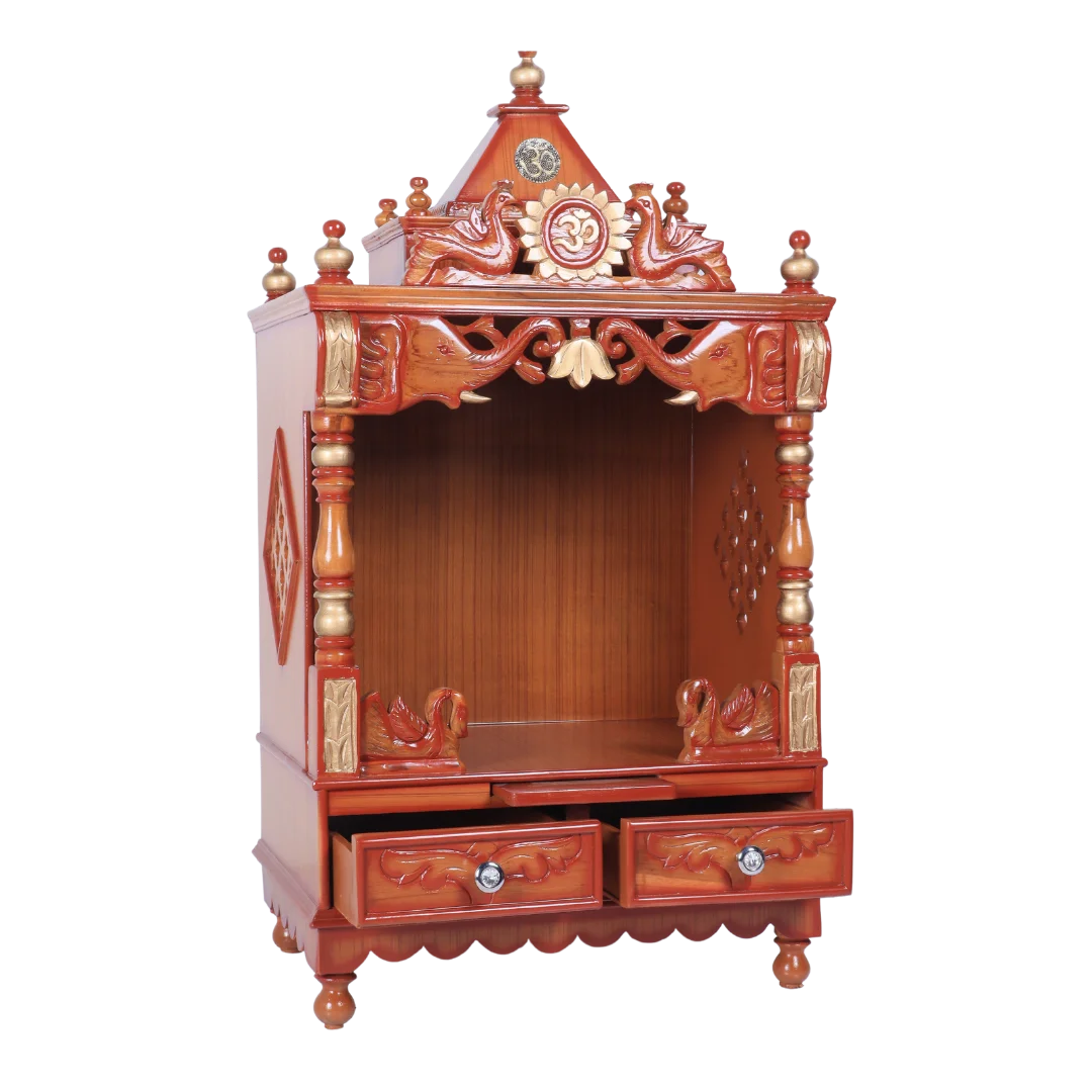Divya Nivas Medium Floor Rested Pooja Mandir (Teak Gold ) side view open