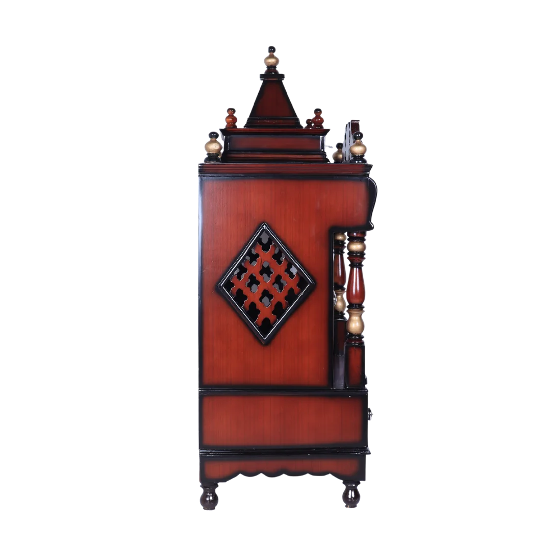 Divya Nivas Medium Floor Rested Pooja Mandir With Door (Brown Gold) side view