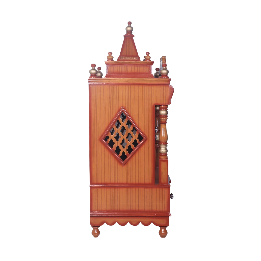 Divya Nivas Medium Floor Rested Pooja Mandir With Door (Teak Gold ) side view
