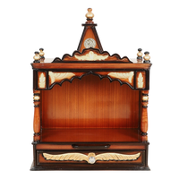 Divya Prakostha Pooja Mandir Wall Mount Pooja Mandir/Wooden temple for home in Brown Gold color front view