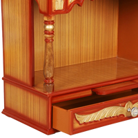 Divya Prakostha Pooja Mandir Wall Mount Pooja Mandir/Wooden temple for home in Teak Gold color 45° side view open drawers