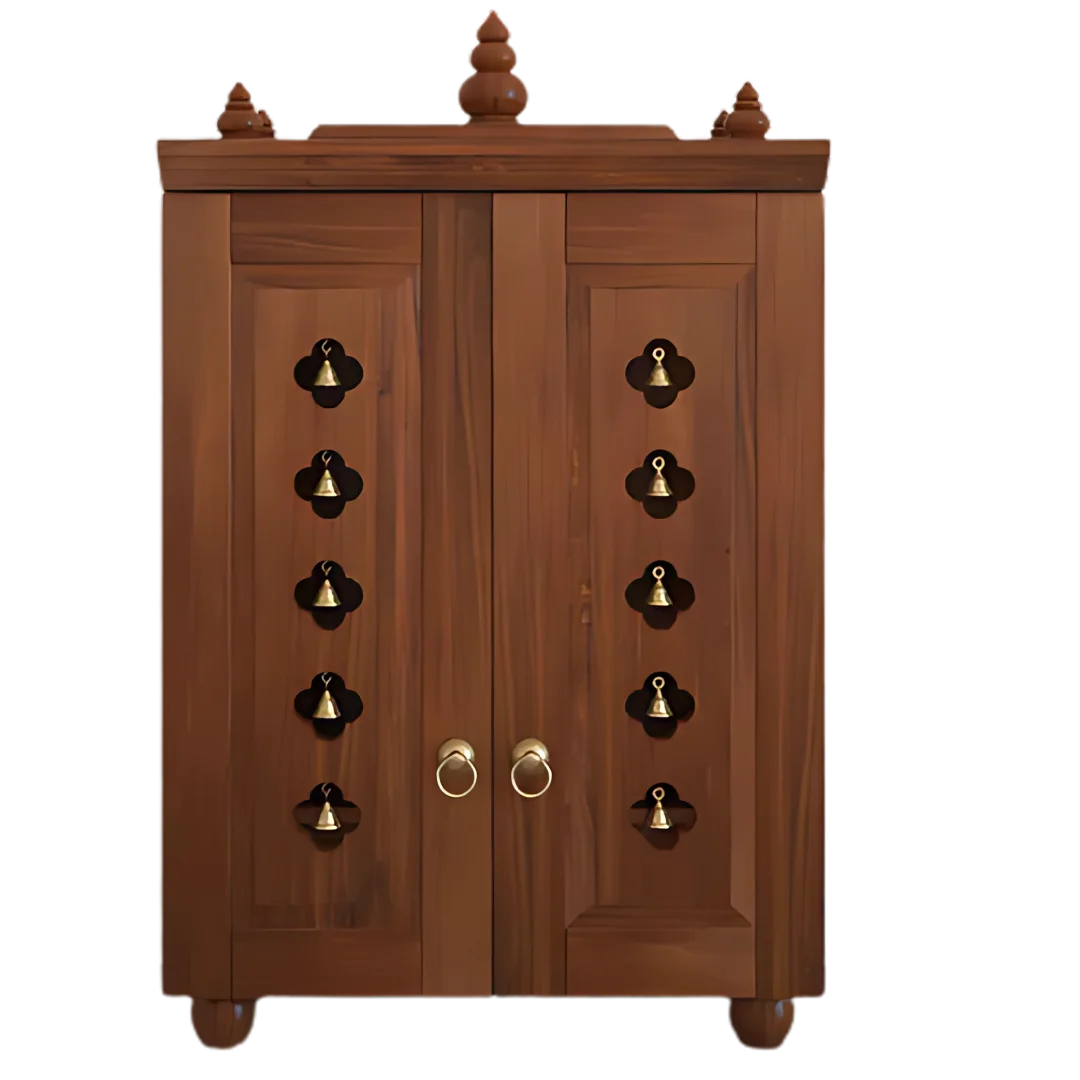 Divyana Pooja Mandir with Door (Teak) front view