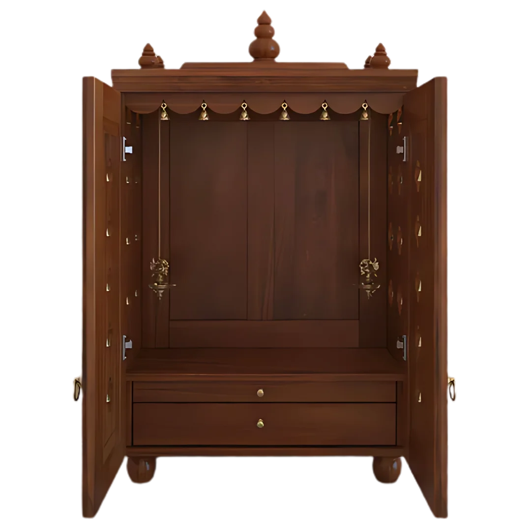 Divyana Pooja Mandir with Door (Teak) open door front view