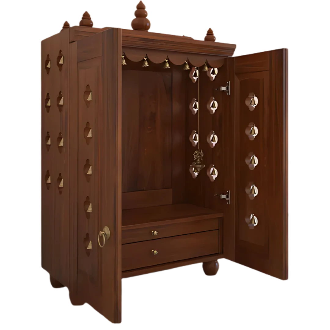 Divyana Pooja Mandir with Door (Teak) side angle