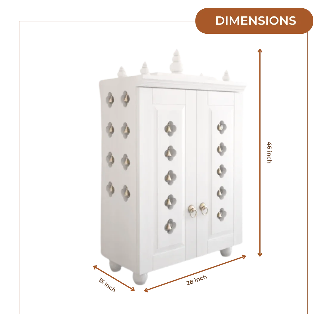 Divyana Pooja Mandir with Door (White) Dimensions