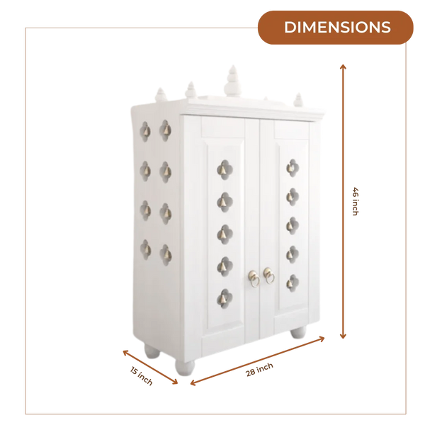 Divyana Pooja Mandir with Door (White) Dimensions