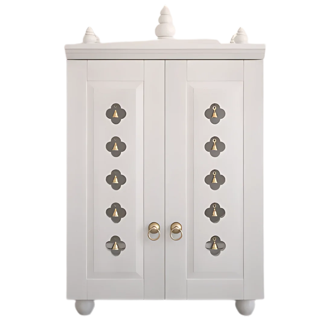 Divyana Pooja Mandir with Door (White) front view