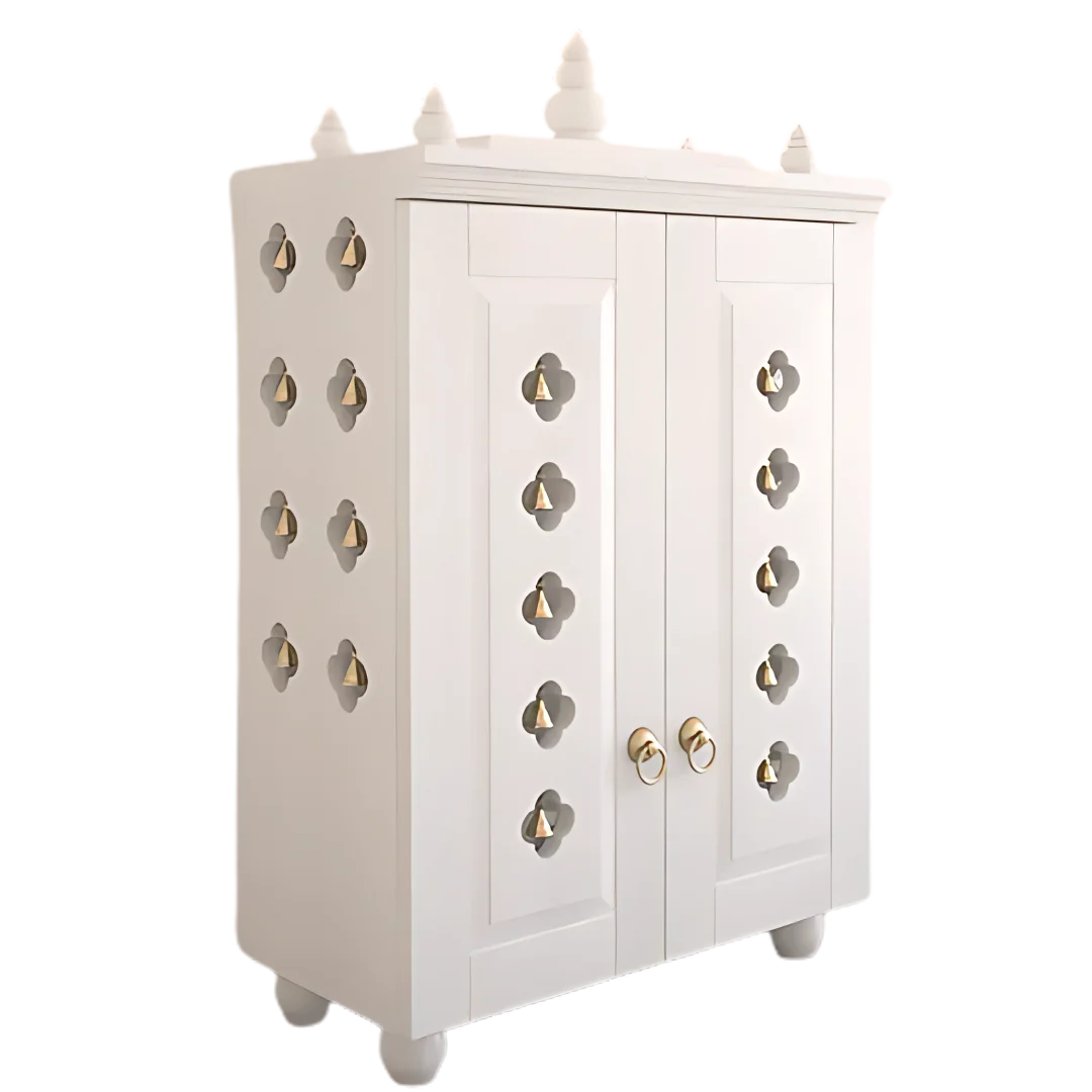 Divyana Pooja Mandir with Door (White) side angle