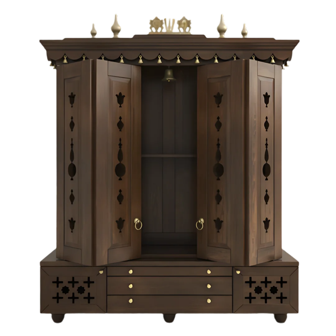 Divyasthal Teak Wood Pooja Mandap with Door (Wenge) pen door view