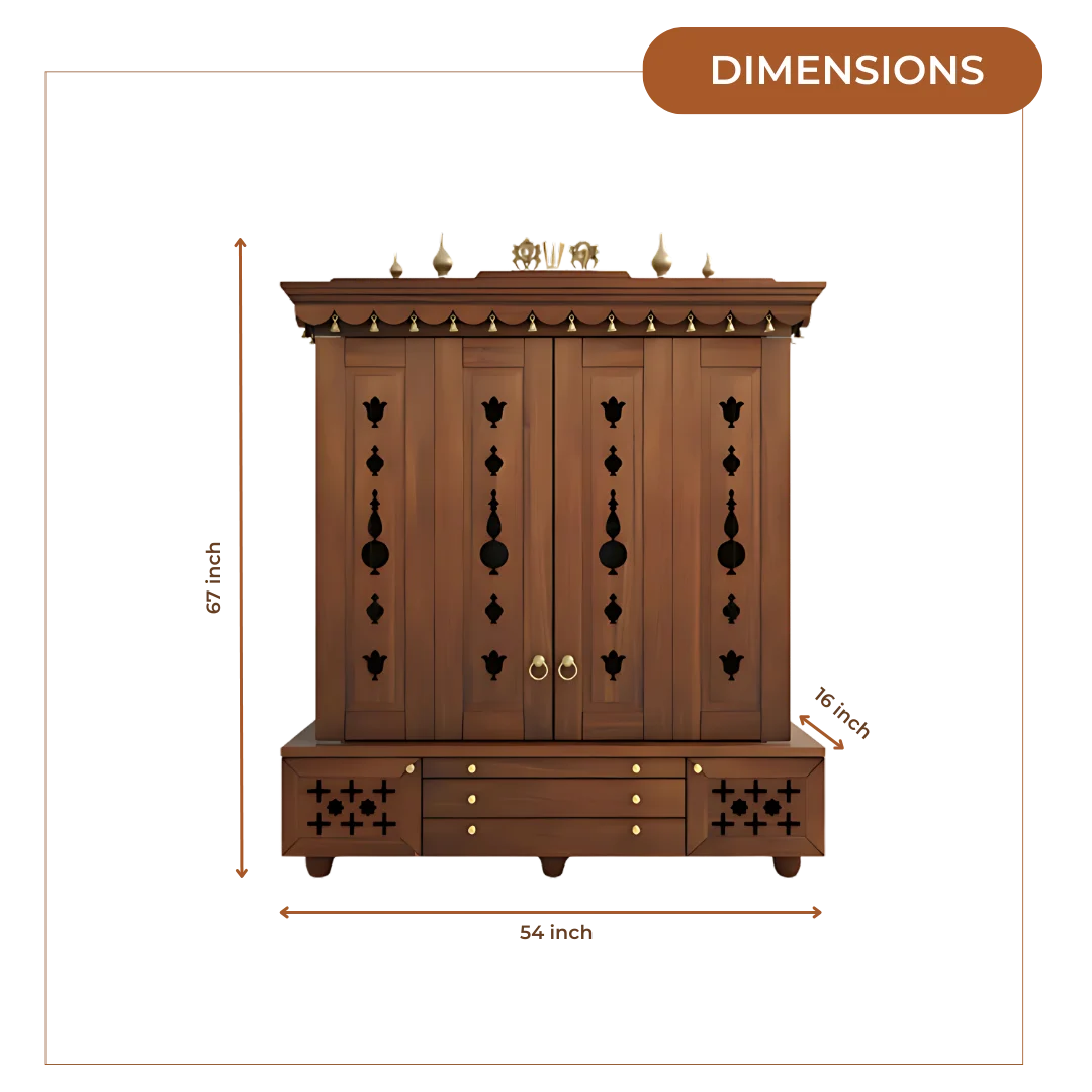 Divyasthal Teak Wood Pooja Mandap with Door (Teak)n Dimensions
