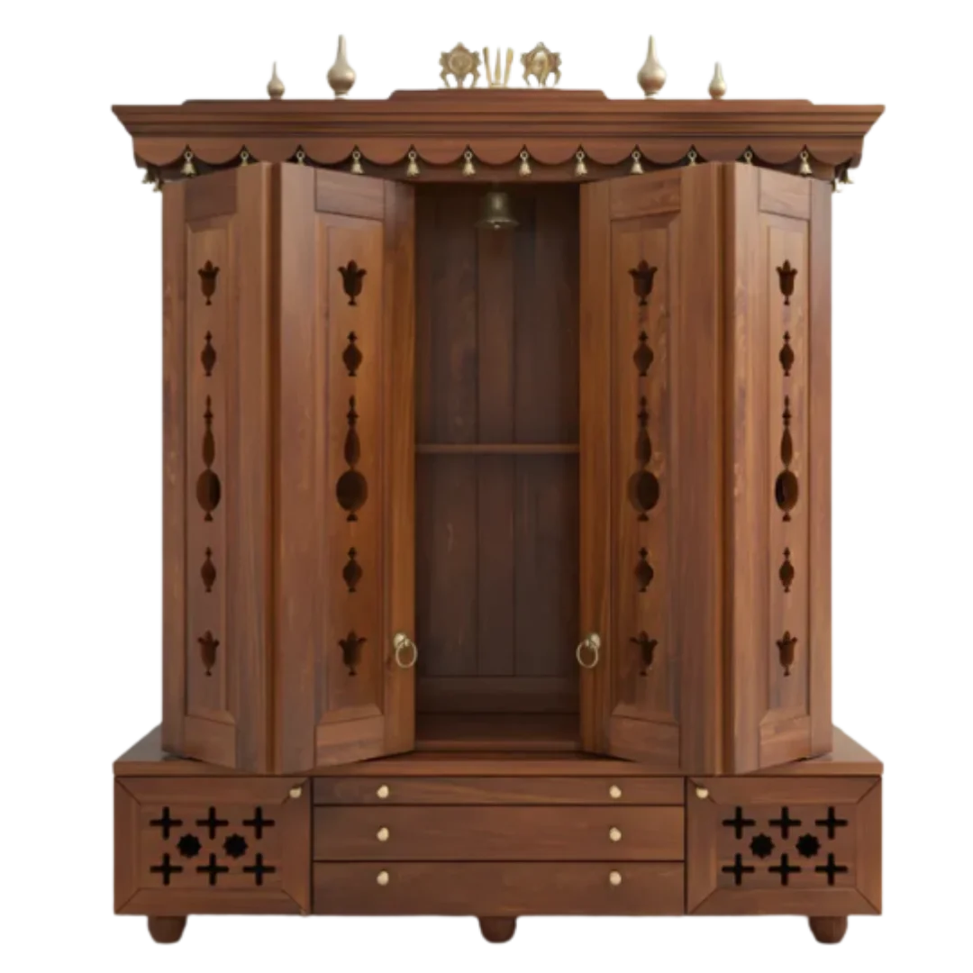 Divyasthal Teak Wood Pooja Mandap with Door (Teak)