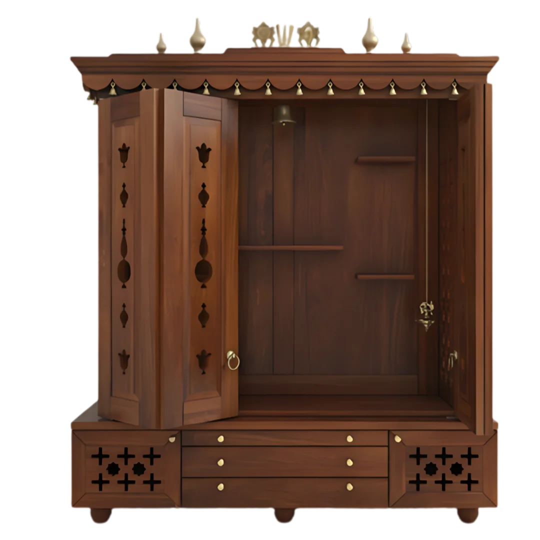 Divyasthal Teak Wood Pooja Mandap with Door (Teak)