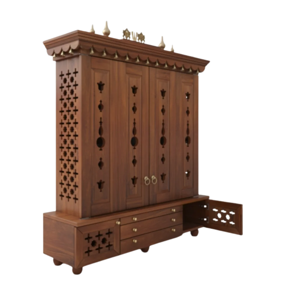 Divyasthal Teak Wood Pooja Mandap with Door (Teak)