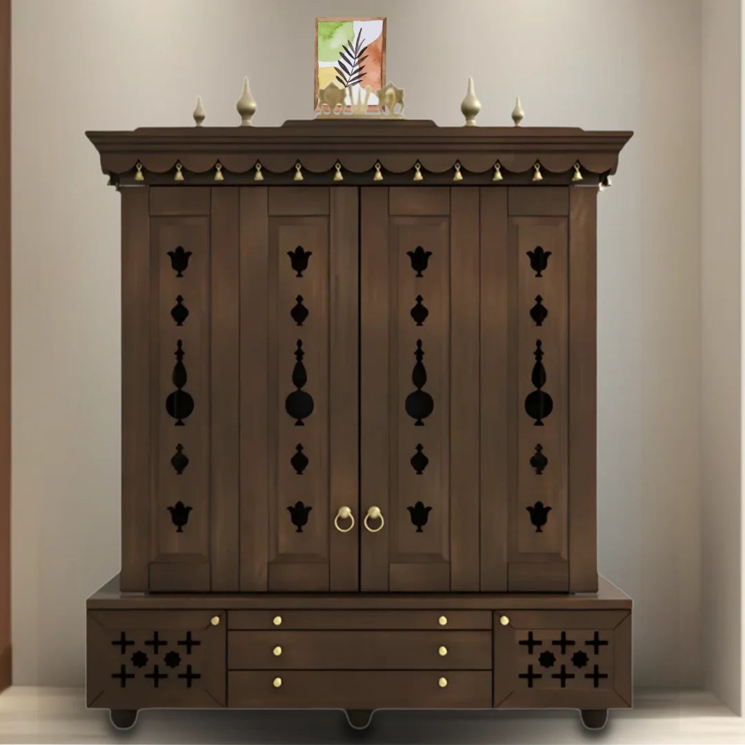 Divyasthal Teak Wood Pooja Mandap with Door (Wenge) lifestyle view