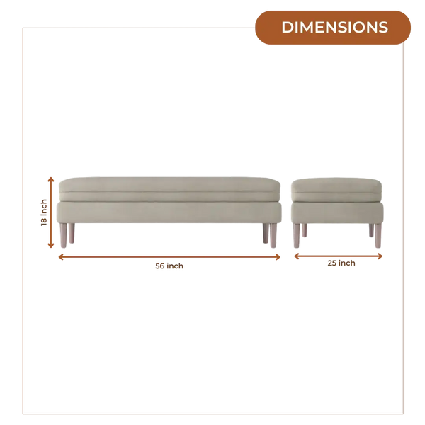 Eden Teak Wood Ottaman Bench (Grey) dimensions