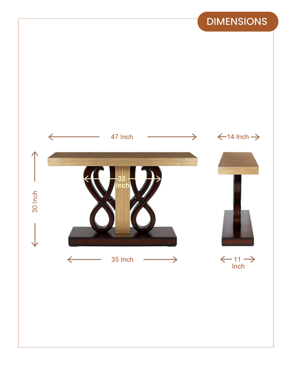 Eleganza Solid Wood Console Table (Brown Gold) dimensions