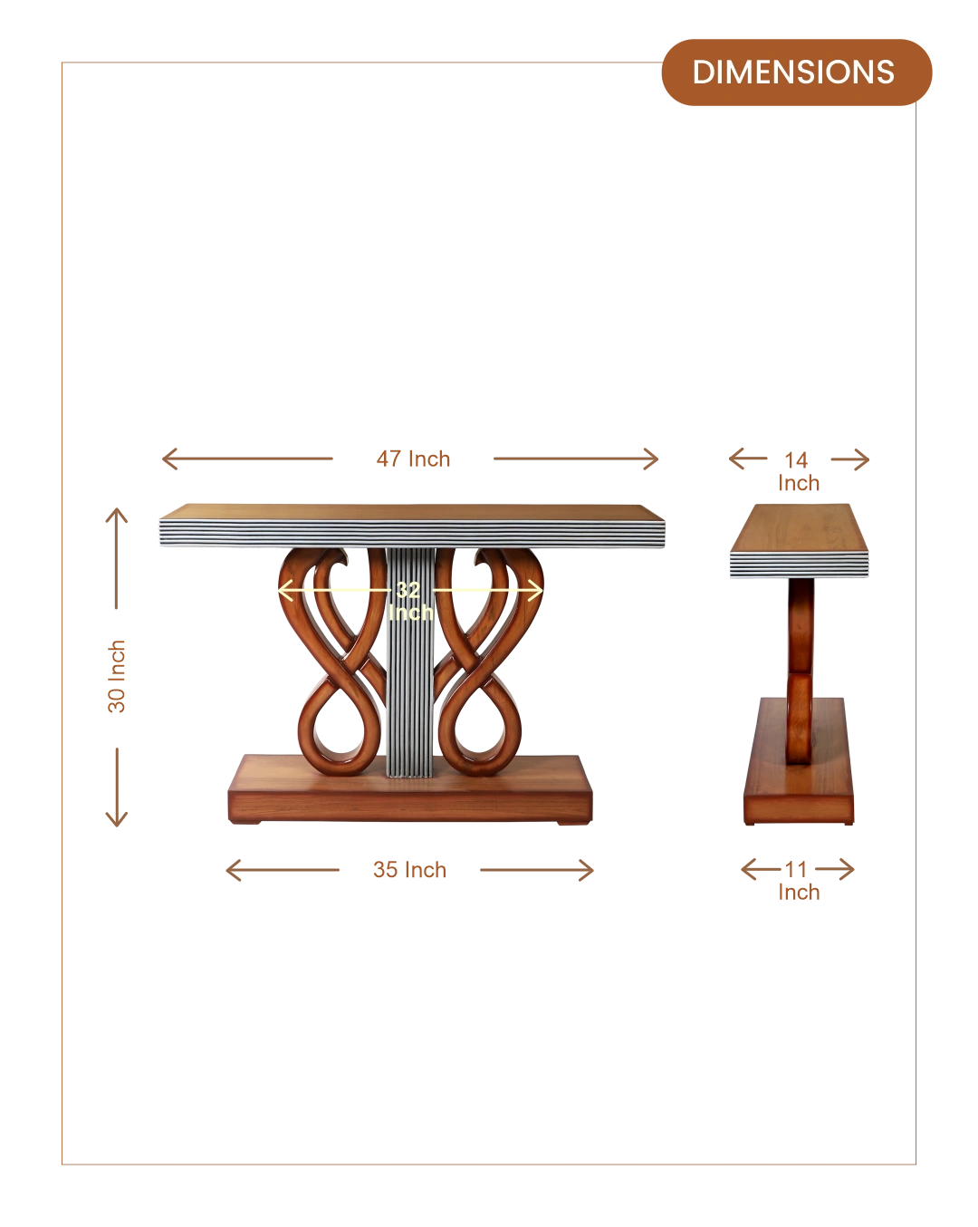 Eleganza Solid Wood Console Table (Teak) dimensions