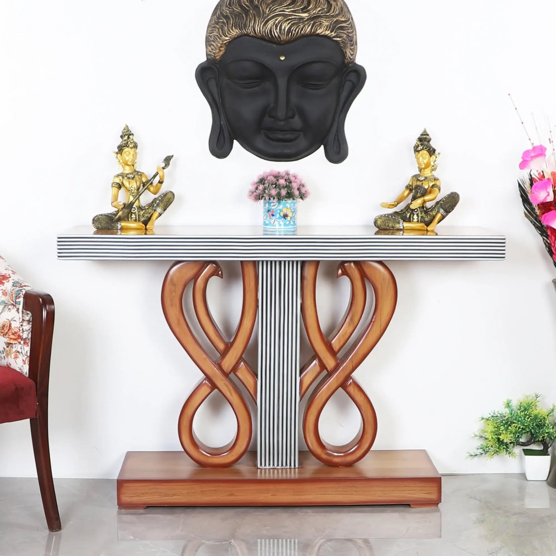 Eleganza Solid Wood Console Table (Teak) lifestyel view