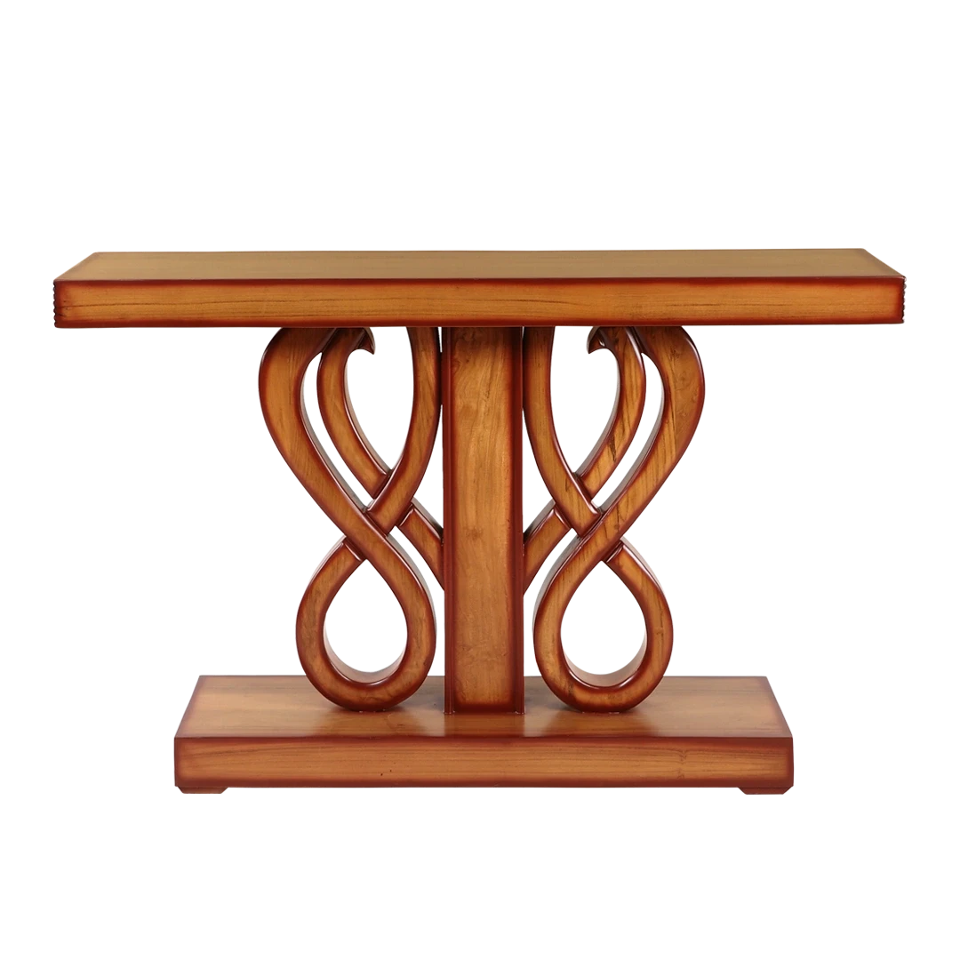 Eleganza Solid Wood Console Table in Teak Silver color back view